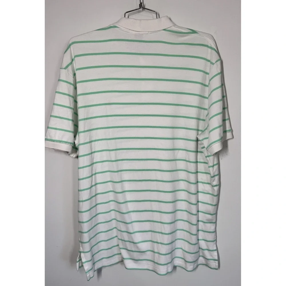 VTG Polo Ralph Lauren Men's Green‎ And White Stripe Polo Shirt Size XXL Preppy